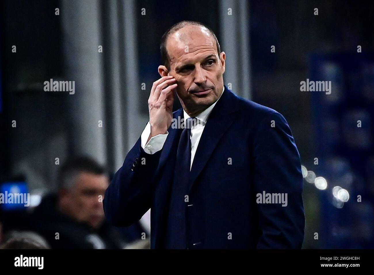 L'allenatore italiano della Juventus Massimiliano Allegri durante la partita di calcio di serie A dell'Inter Milan e della Juventus FC allo Stadio San Siro di Milano, Italia il 4 febbraio 2024 crediti: Piero Cruciatti/Alamy Live News Foto Stock