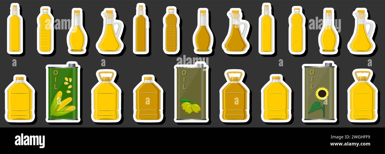 Illustrazione sul tema olio Big kit in diverse bottiglie di vetro per cucinare i cibi, bottiglie di vetro composte da olio fresco utile per cucinare la nutrizione, olio Illustrazione Vettoriale