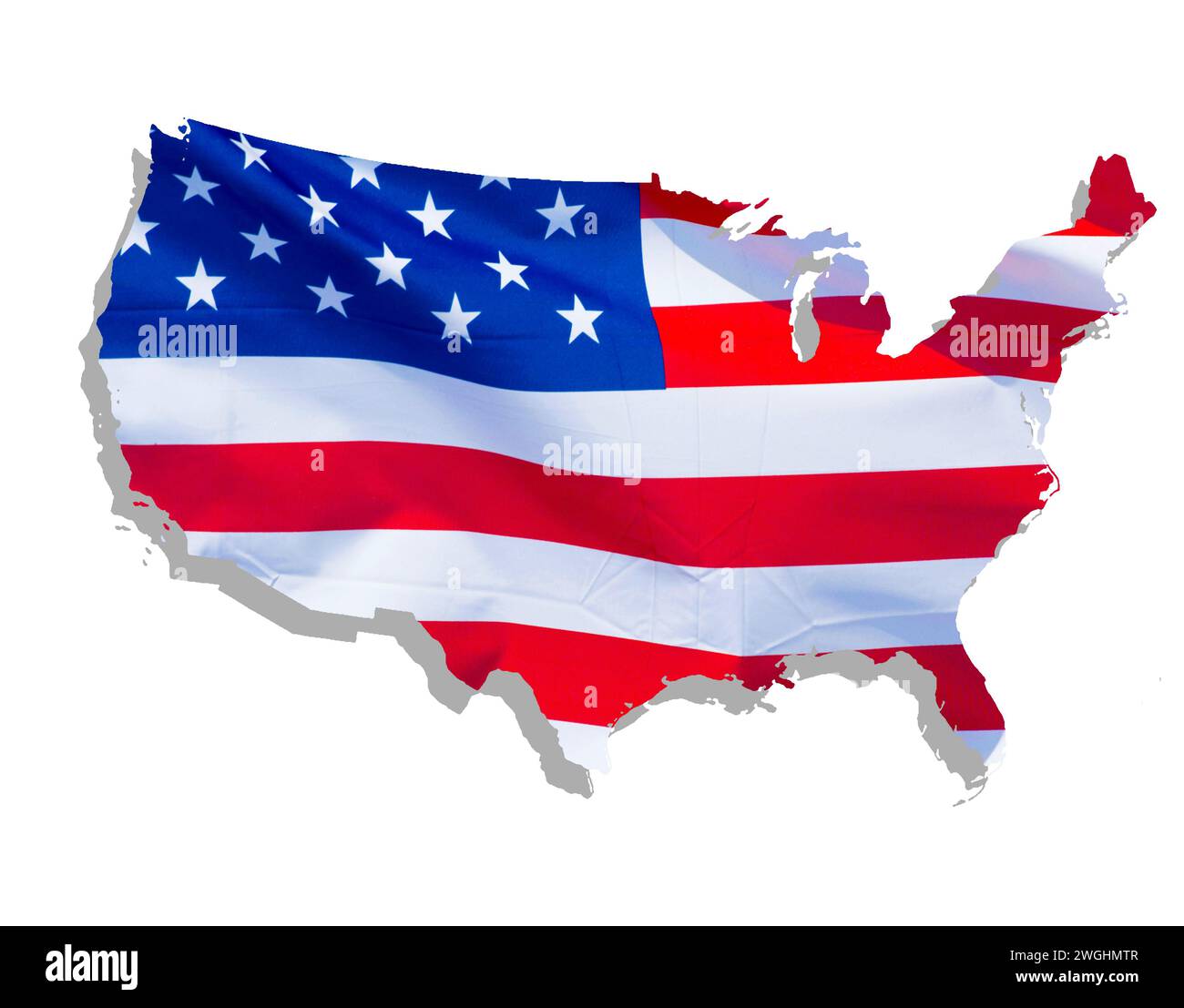 Profilo degli Stati Uniti disegnato con bandiera nazionale Foto Stock
