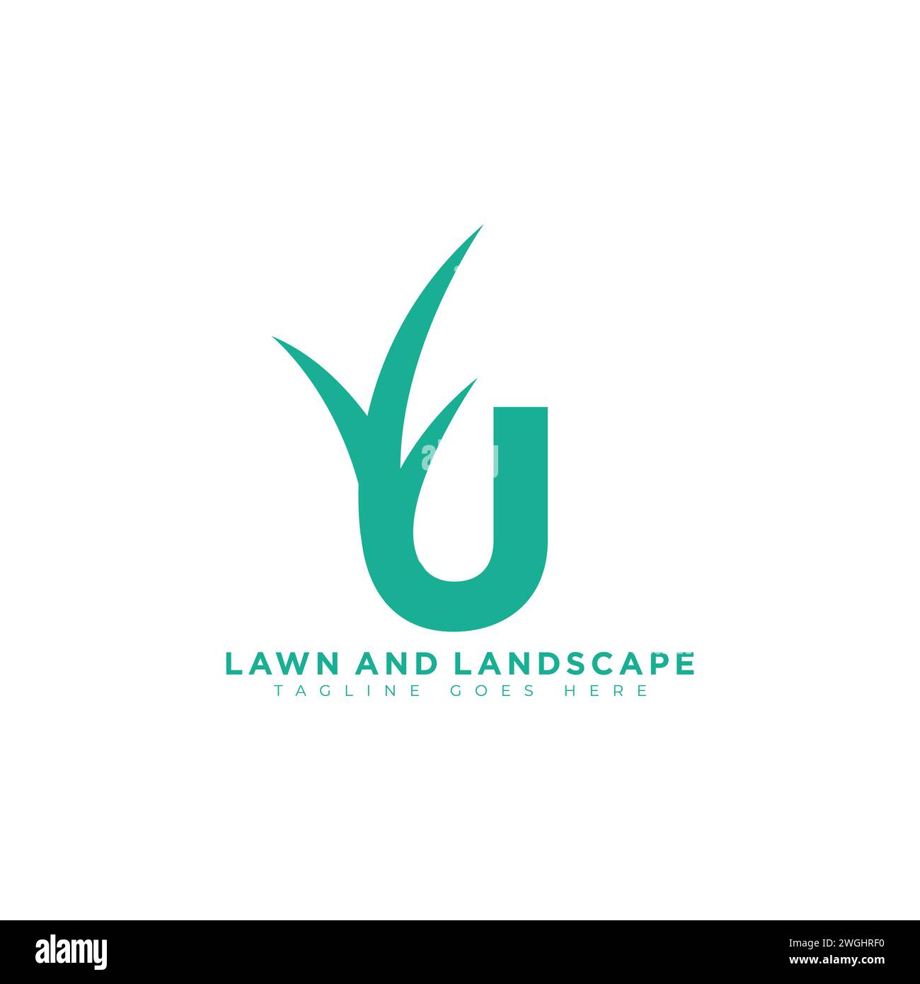 Logo orizzontale Letter U per prati o giardinaggio, vettore di design del logo aziendale. Lettera U iniziale con erba verde per prato paesaggistico ambiente giardino H Illustrazione Vettoriale