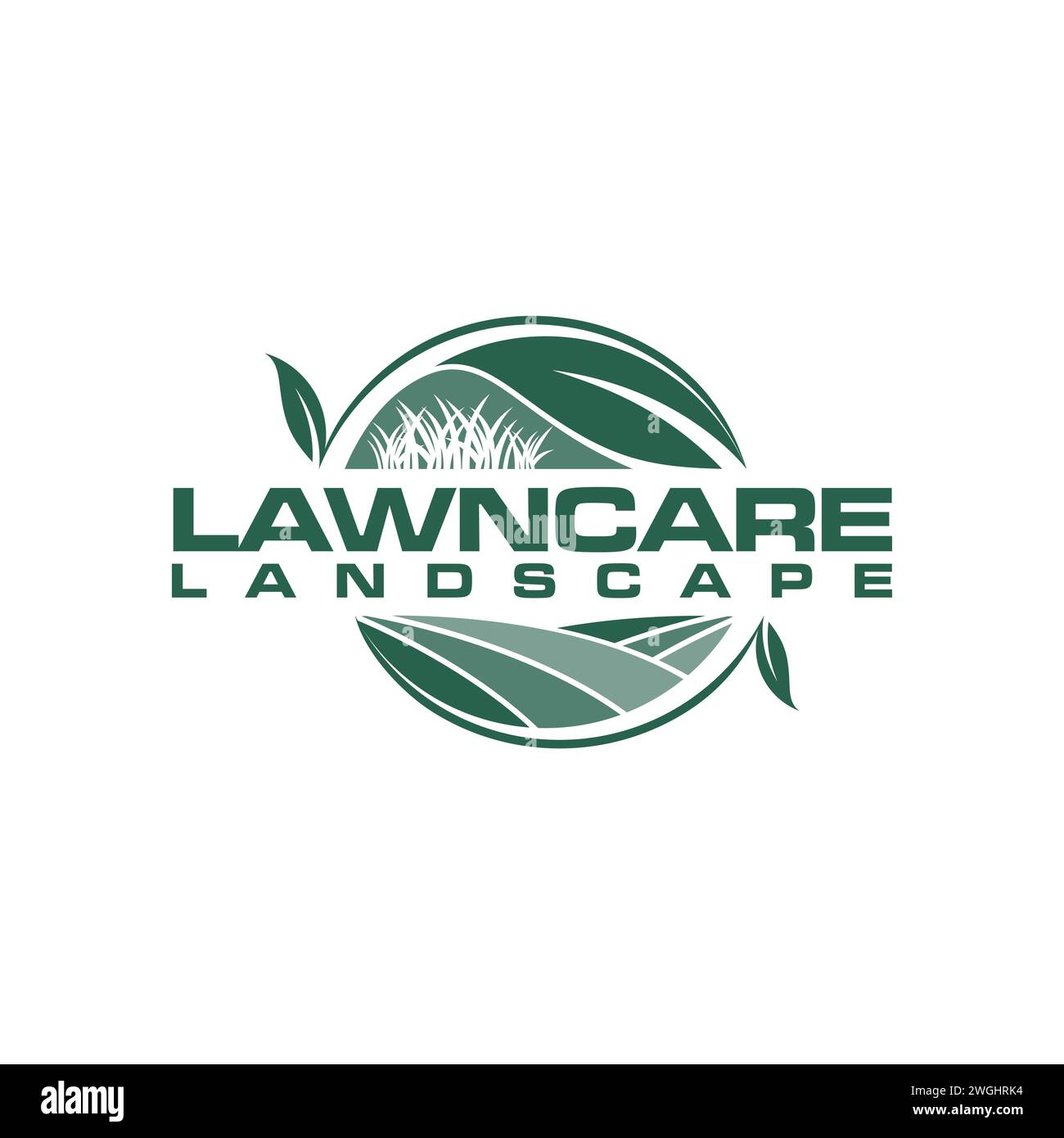 Design vettoriale con logo Lawn Care. Illustrazione vettore grafico della cura del prato, servizi paesaggistici, design del logo Grass Concept te Illustrazione Vettoriale