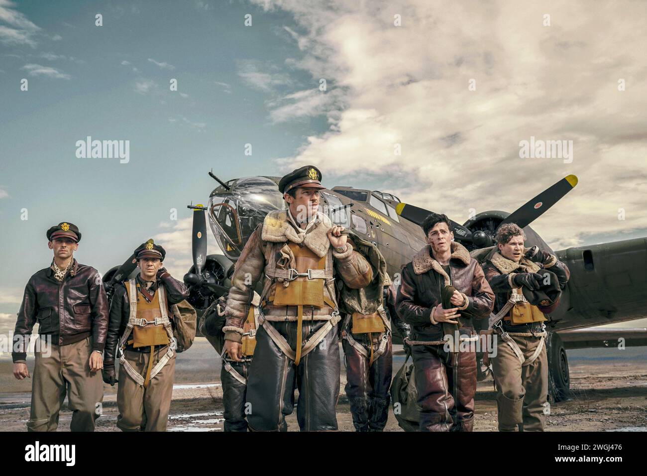 Masters of the Air Darragh Cowley, Callum Turner, Anthony Boyle, Edward Ashley e Matt Gavan Foto Stock