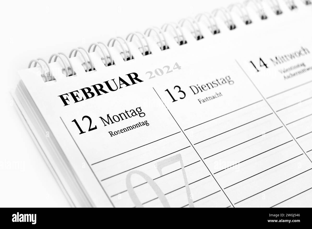 Calendario tedesco 2024 febbraio 12 Carnevale Rose Lunedi Shrove martedì mercoledì delle ceneri Foto Stock
