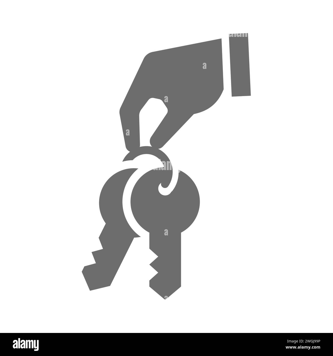 Icona vettoriale mano e tasti. Immobiliare, portachiavi e comprare il simbolo di una casa. Illustrazione Vettoriale