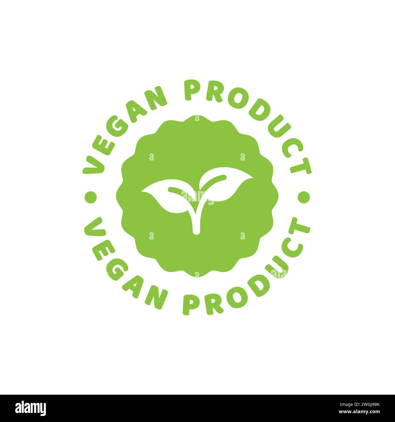 Etichetta vettoriale del prodotto Vegan. Icona del tag cerchio verde. Illustrazione Vettoriale