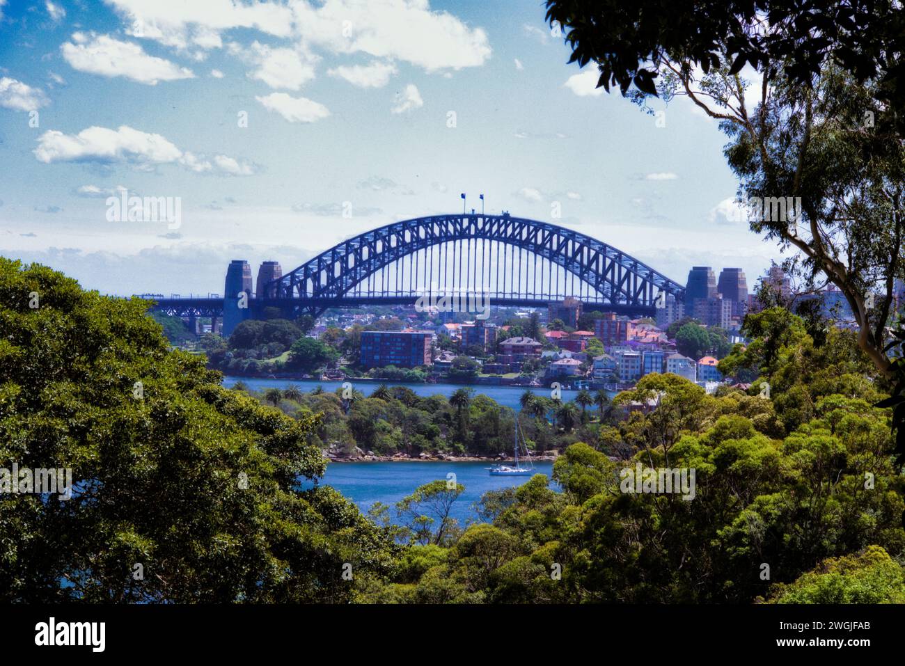 Il magnifico Sydney Harbour Bridge visto dallo zoo di Toronga, Foto Stock