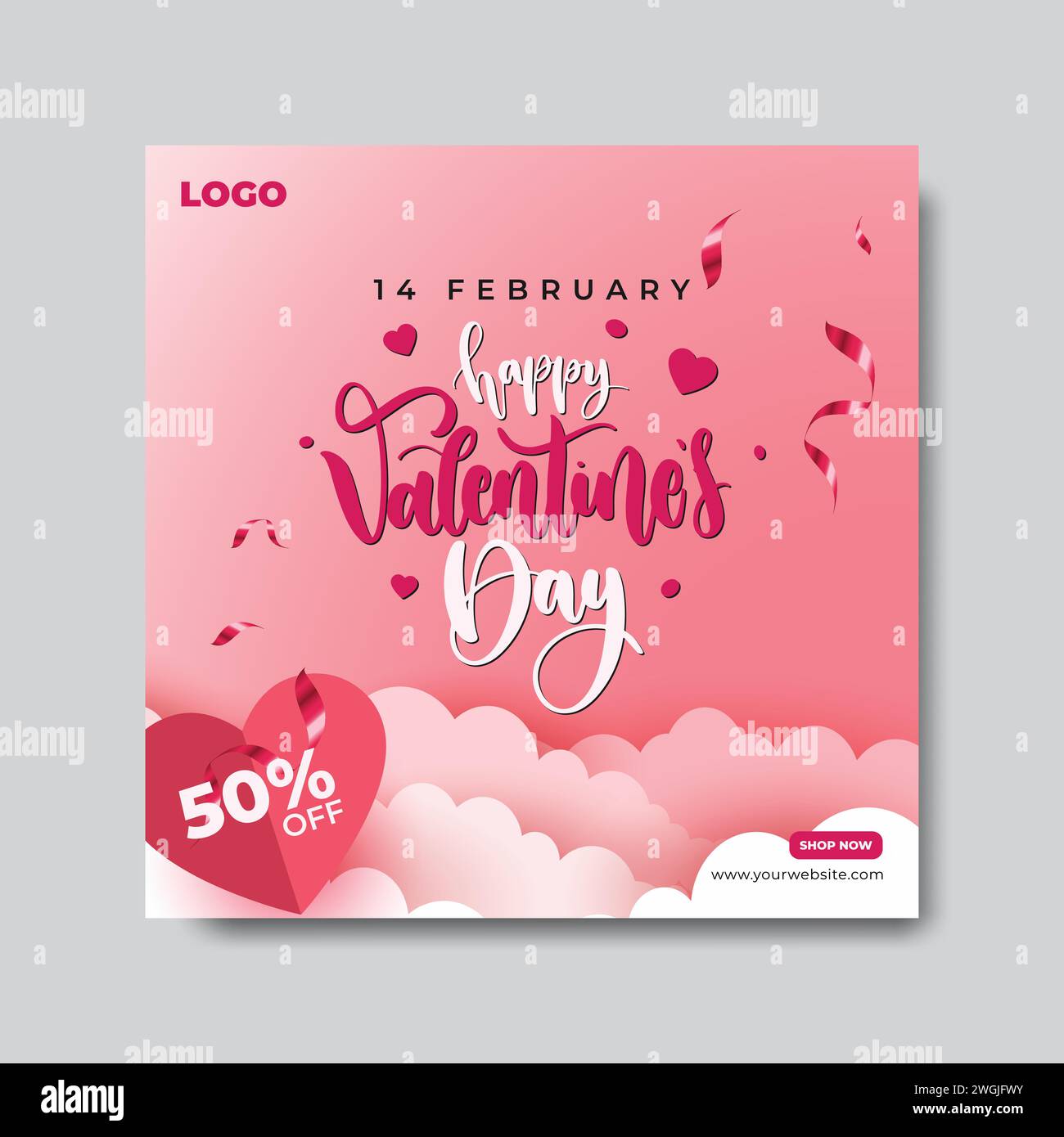 Offerta di saldi buon San Valentino modello di post-design sui social media Illustrazione Vettoriale