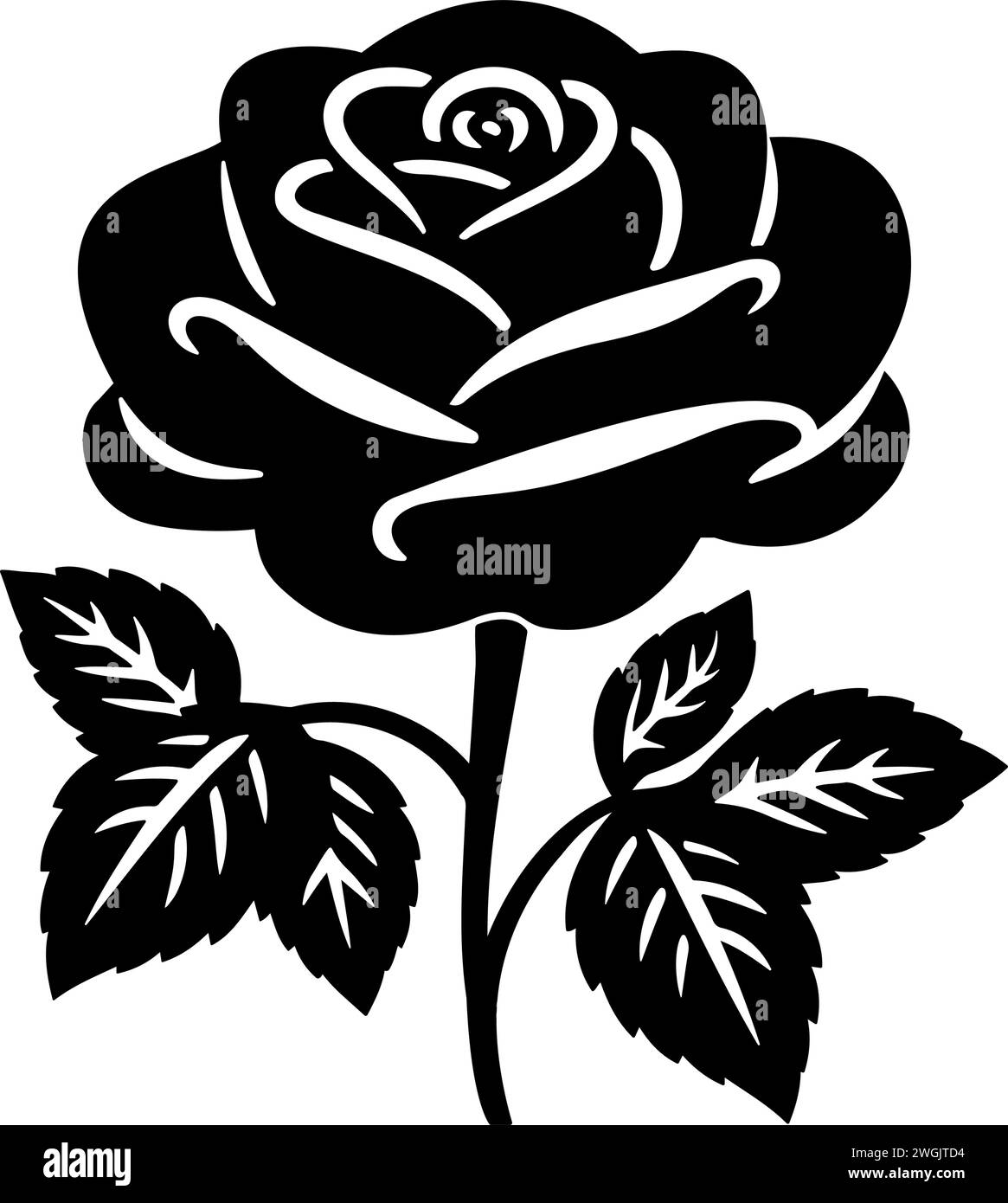 Fiore di rosa con foglie. illustrazione vettoriale Illustrazione Vettoriale