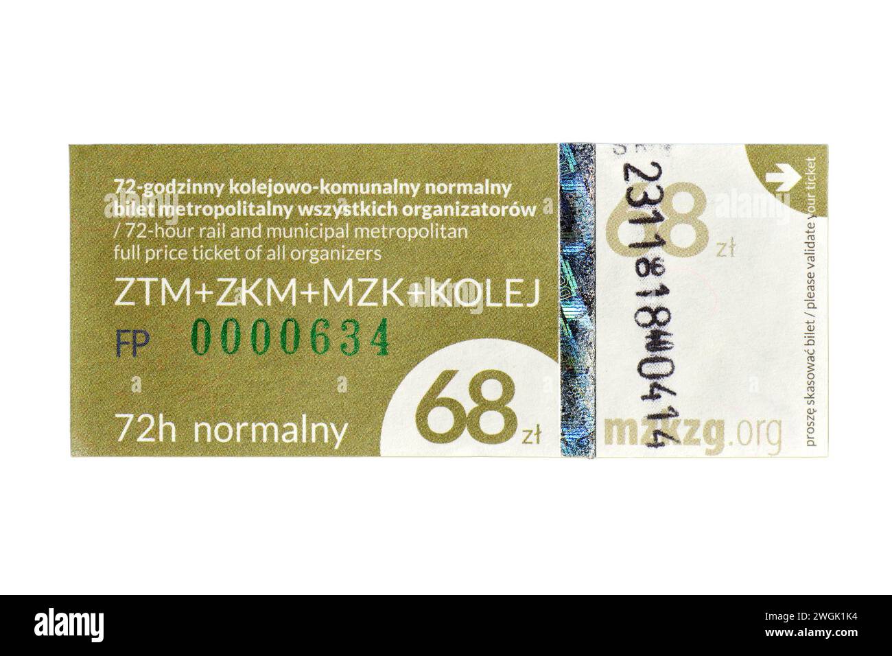 Danzica, Polonia e Tricity, pass di viaggio di 72 ore per treno, autobus e tram, tutti i biglietti di trasporto isolati di colore bianco Foto Stock