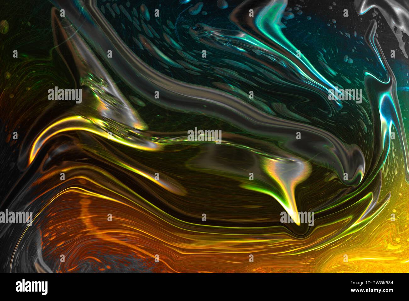 Immagine astratta colorata di una bolla avvolgente con la bolla e i segni di graffio sotto la luce colorata Foto Stock