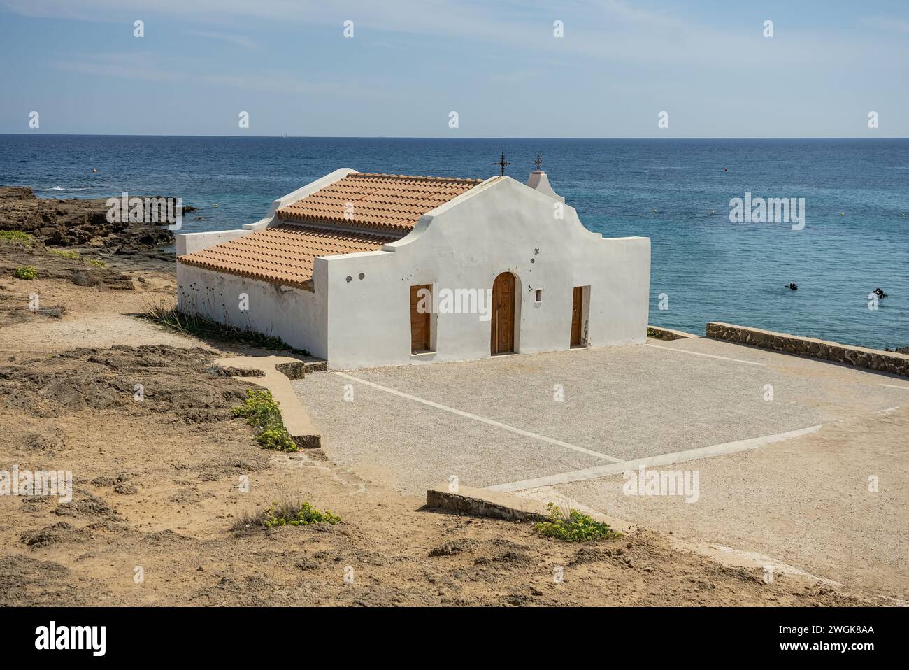 Chiesa di San Nicola ad Ano Vasilikos a Zante. St Nicholas Beach. Foto della Grecia, Zante, chiesa di Agios Nikolaos in estate. Foto Stock