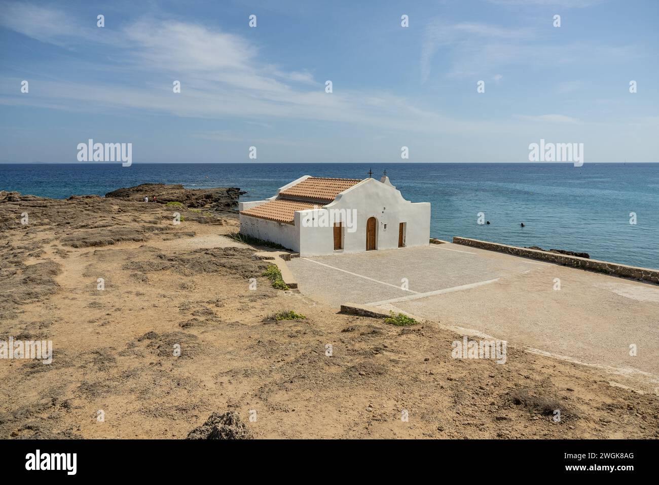 Chiesa di San Nicola ad Ano Vasilikos a Zante. St Nicholas Beach. Foto della Grecia, Zante, chiesa di Agios Nikolaos in estate. Foto Stock