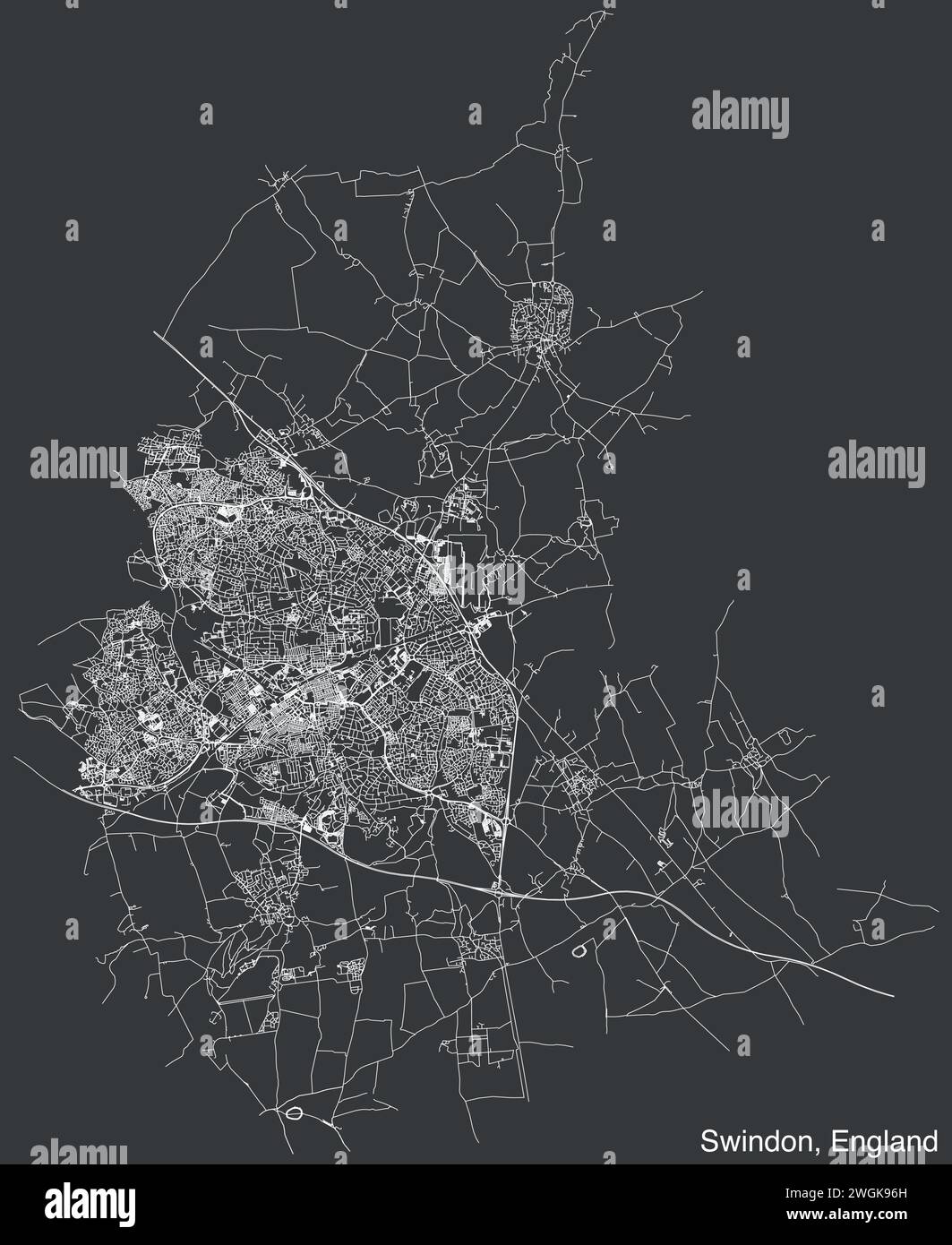 Strade stradali cartina della città britannica di SWINDON, INGHILTERRA Illustrazione Vettoriale