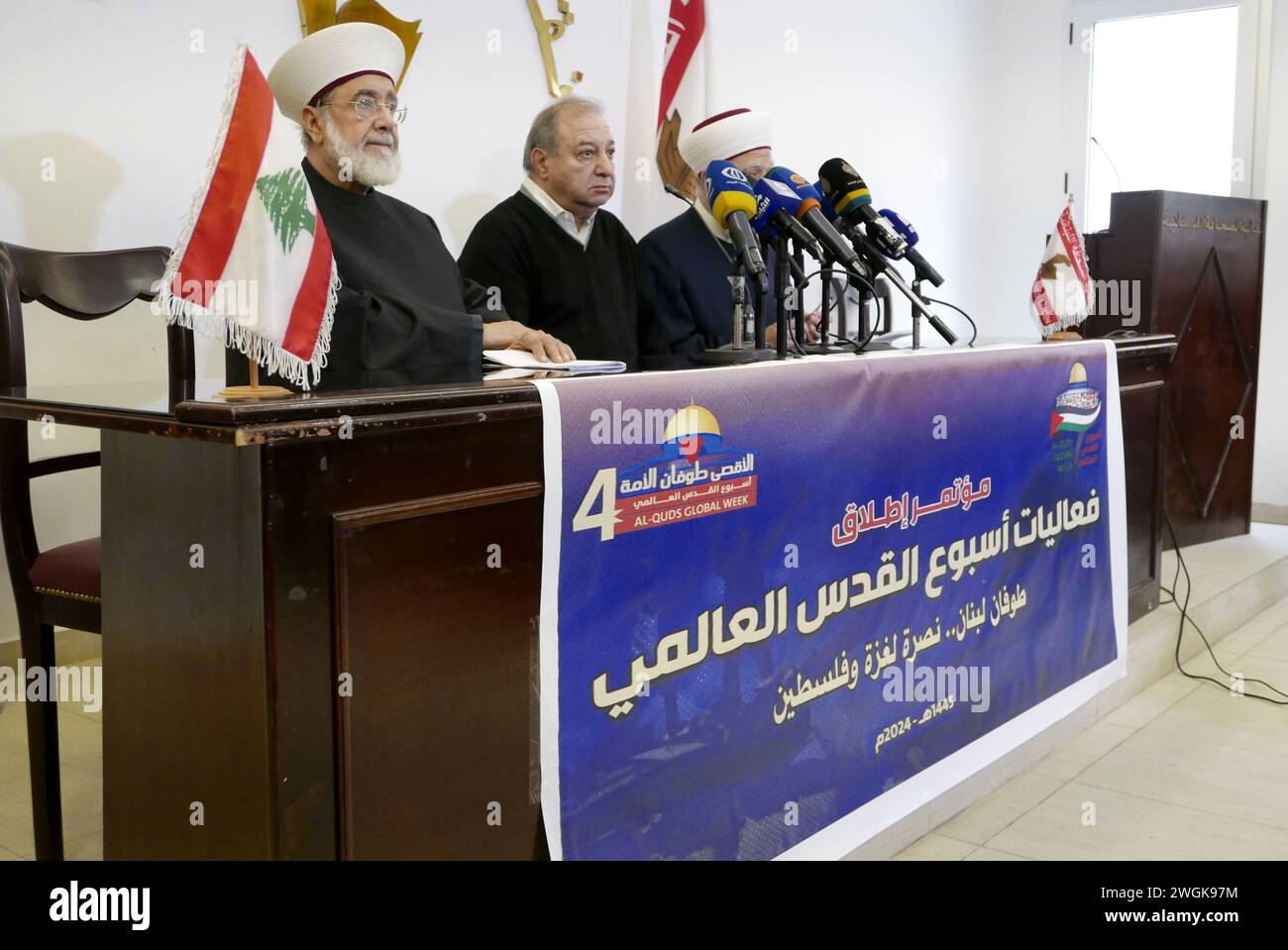 Beirut, Libano. 5 febbraio 2024. 4 iniziativa della settimana globale al-Quds al Press Syndacate di Beirut, Libano, il 5 febbraio 2024. (Foto di Elisa Gestri/Sipa USA) credito: SIPA USA/Alamy Live News Foto Stock