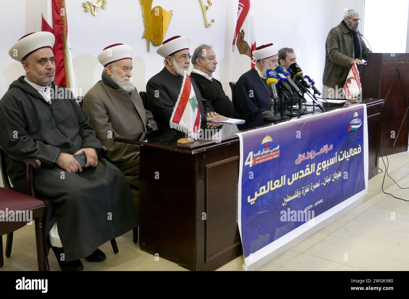 Beirut, Libano. 5 febbraio 2024. 4 iniziativa della settimana globale al-Quds al Press Syndacate di Beirut, Libano, il 5 febbraio 2024. (Foto di Elisa Gestri/Sipa USA) credito: SIPA USA/Alamy Live News Foto Stock