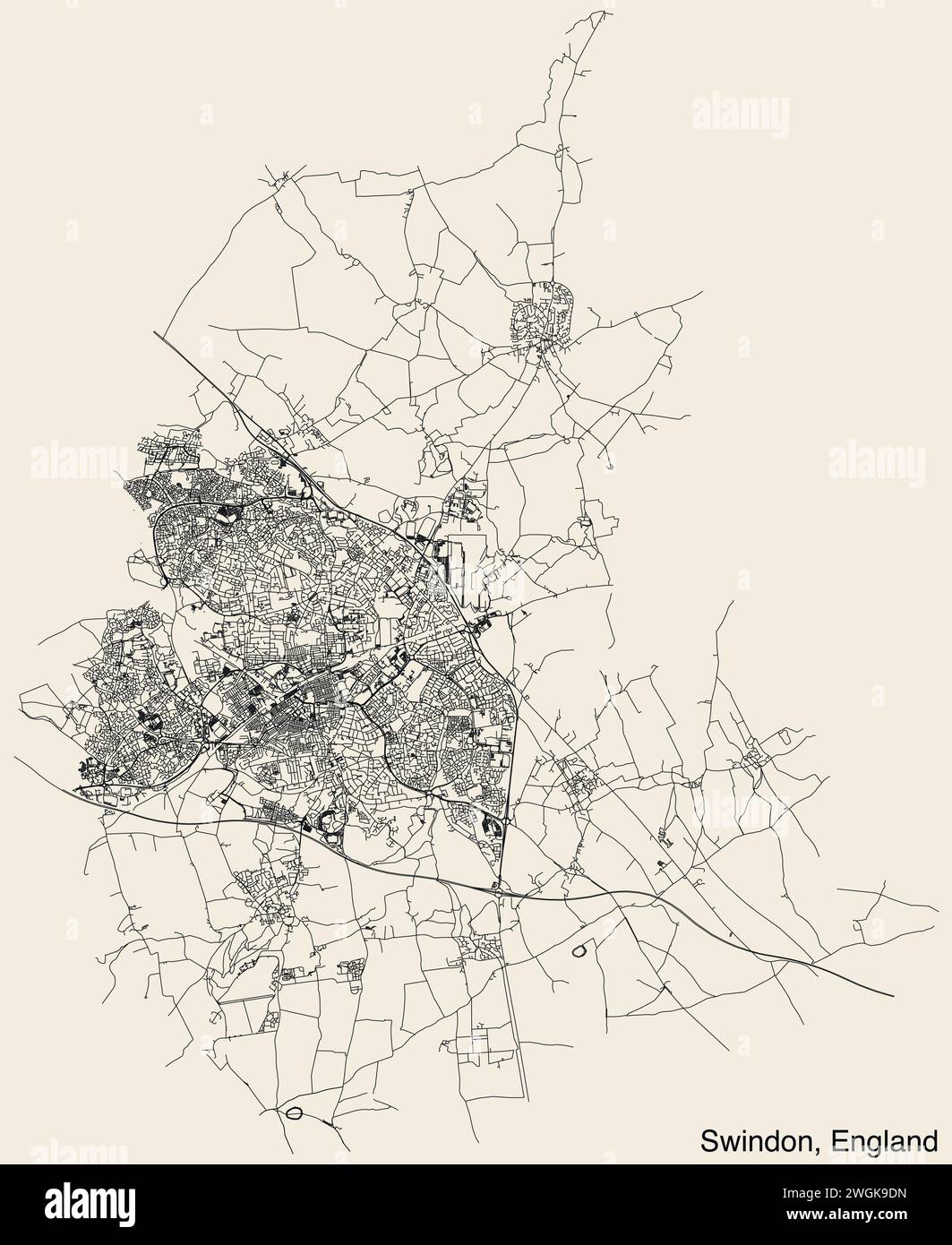 Strade stradali cartina della città britannica di SWINDON, INGHILTERRA Illustrazione Vettoriale