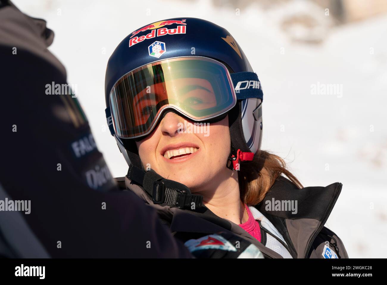 Cortina d’Ampezzo, Italia 27 gennaio 2024. GOGGIA Sofia (Ita) durante l'ispezione pre gara del corso Olympia per il Mondiale di Sci Alpino Audi Fis Foto Stock