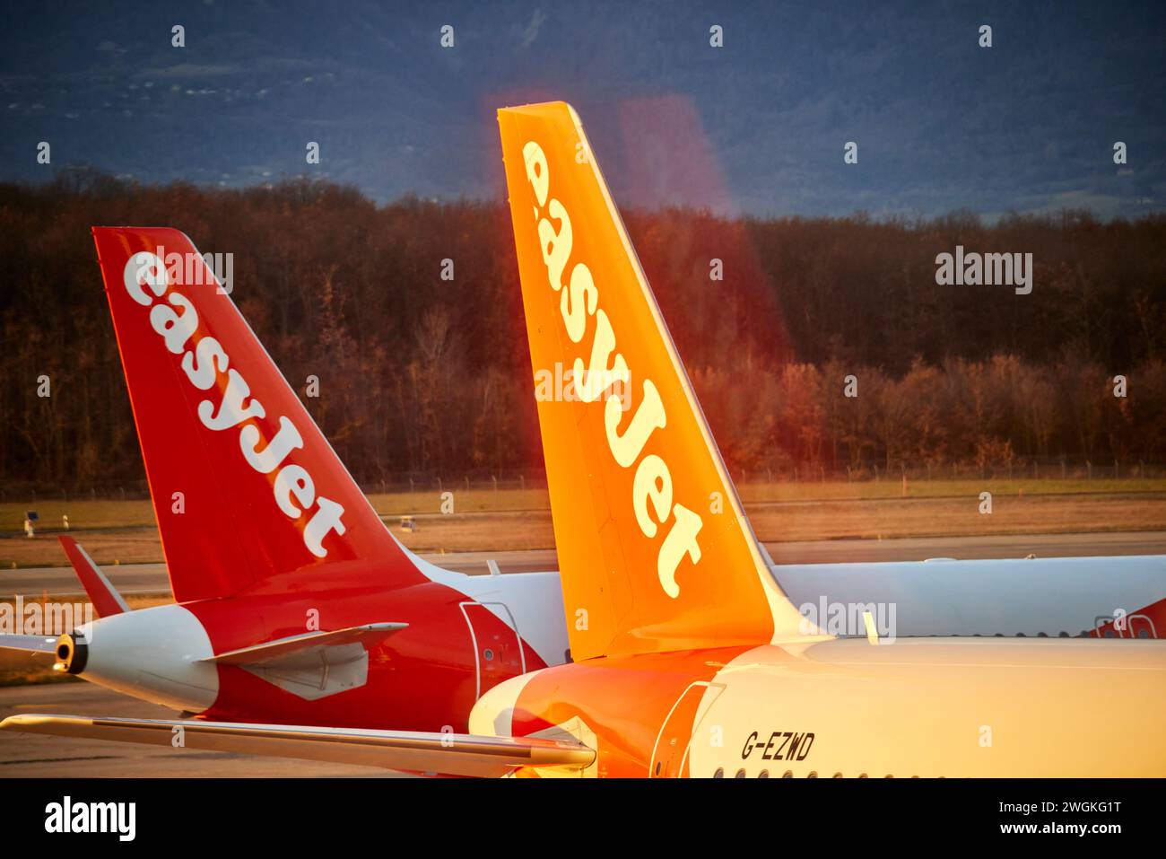 Aeroporto di Ginevra Svizzera, EasyJet Aircraft al terminal Foto Stock