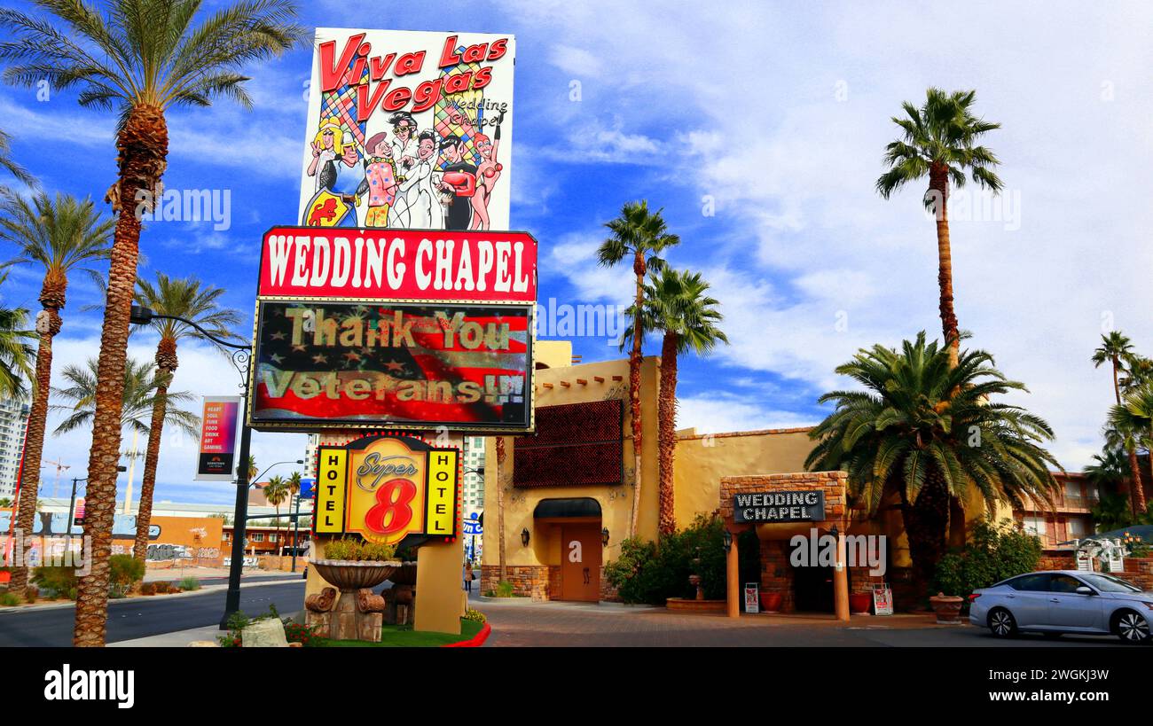 Las Vegas, Nevada: La Viva Las Vegas Wedding Chapel, famosa chiesa per sposarsi situata al 1205 S Las Vegas Blvd, Las Vegas, NV Foto Stock