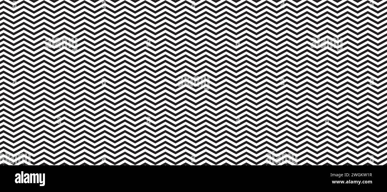 Sfondo linee zigzag orizzontali. Motivo a zig zag bianco e nero. Righe a righe parallele frastagliate. Stampa grafica minimalista. Piatta vettoriale Illustrazione Vettoriale