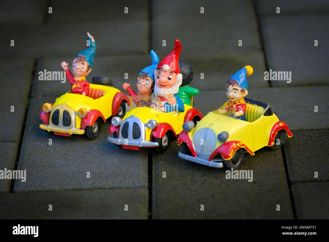 Diverse iterazioni di Noddy e della sua auto Foto Stock