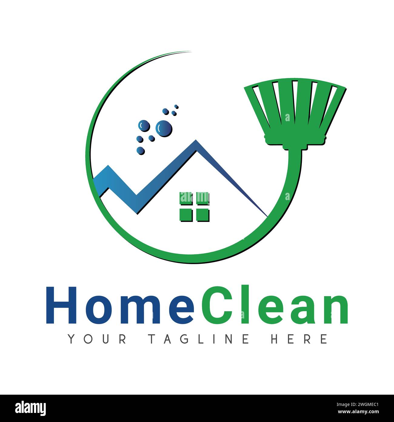 Logo Home Clean Design Design Casa servizio di pulizia Logoype Home Wit icona spazzola Illustrazione Vettoriale