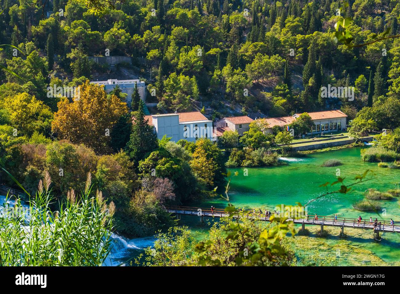 Vista panoramica del canyon del Parco Nazionale di Krka, Croazia Foto Stock