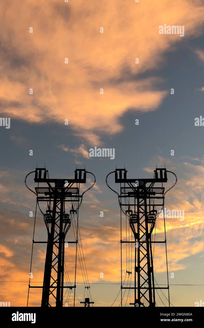 torri di trasmissione per l'elettricità Foto Stock