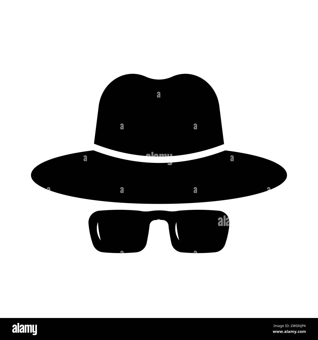 Icona della privacy in Incognito, cappello spia e occhiali, hacker segreto Illustrazione Vettoriale