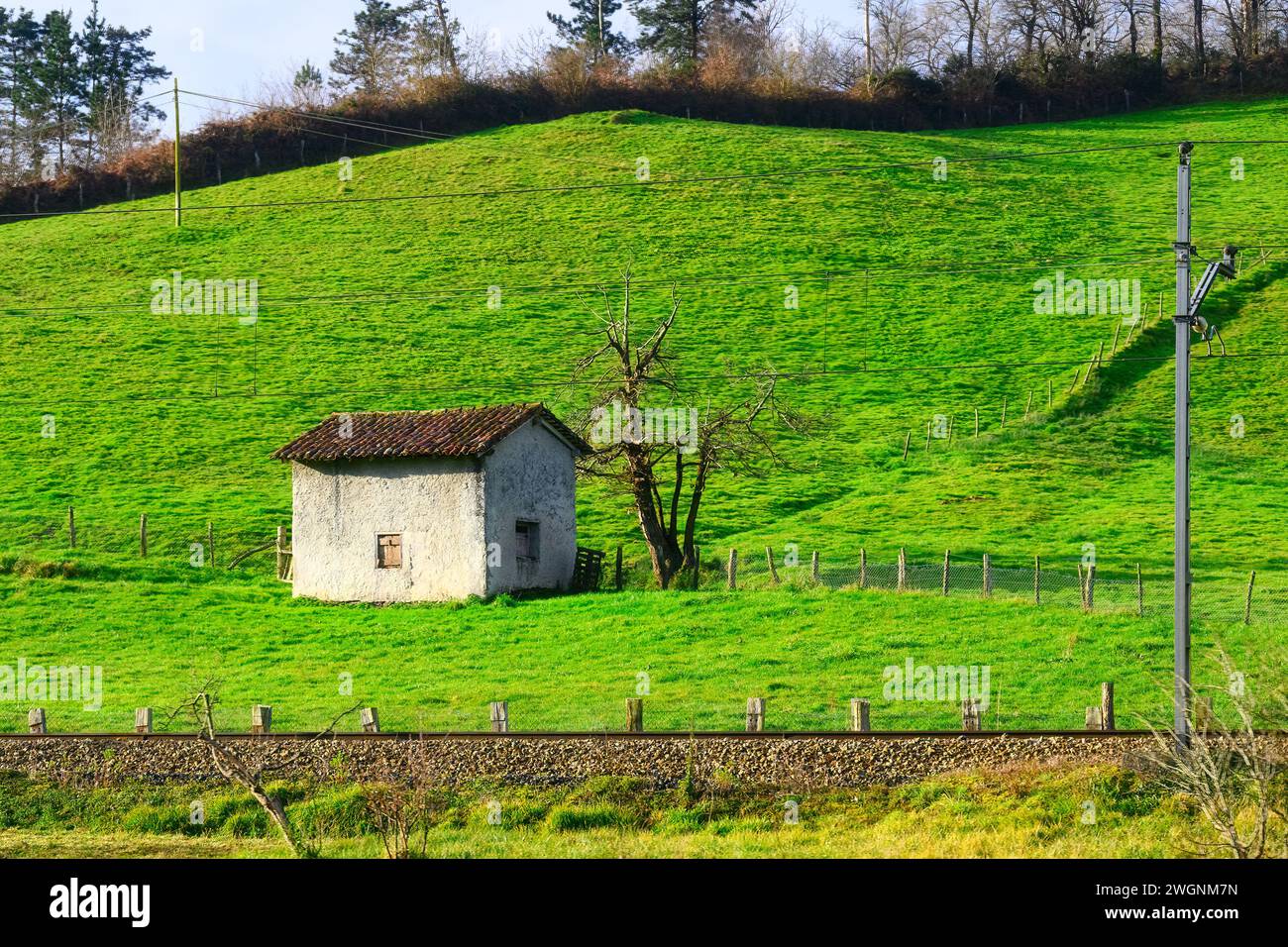 Asturie rurali, Spagna, piccolo edificio esterno in una fattoria Foto Stock