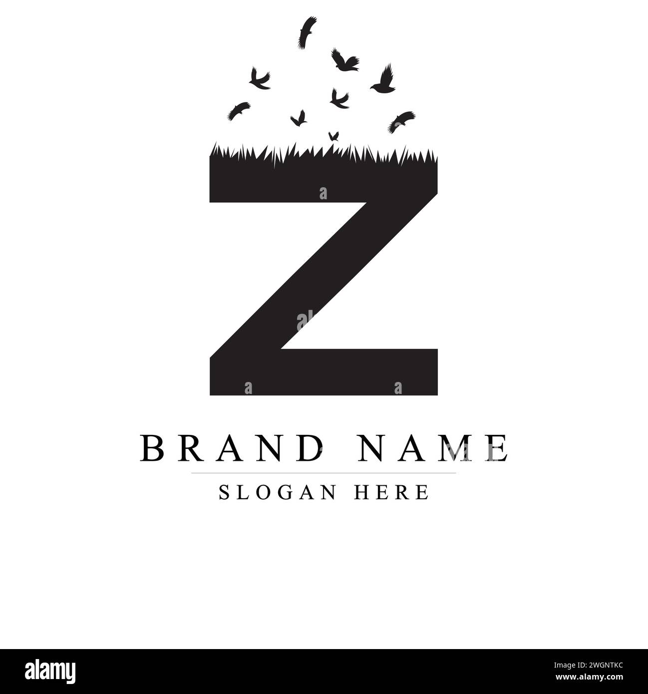 Z Logo Letter con Flock of Birds Flying and DisIntegrating from the Letter, Z Logo Birds in Flight, Z Logo Design Vector Illustration Illustrazione Vettoriale