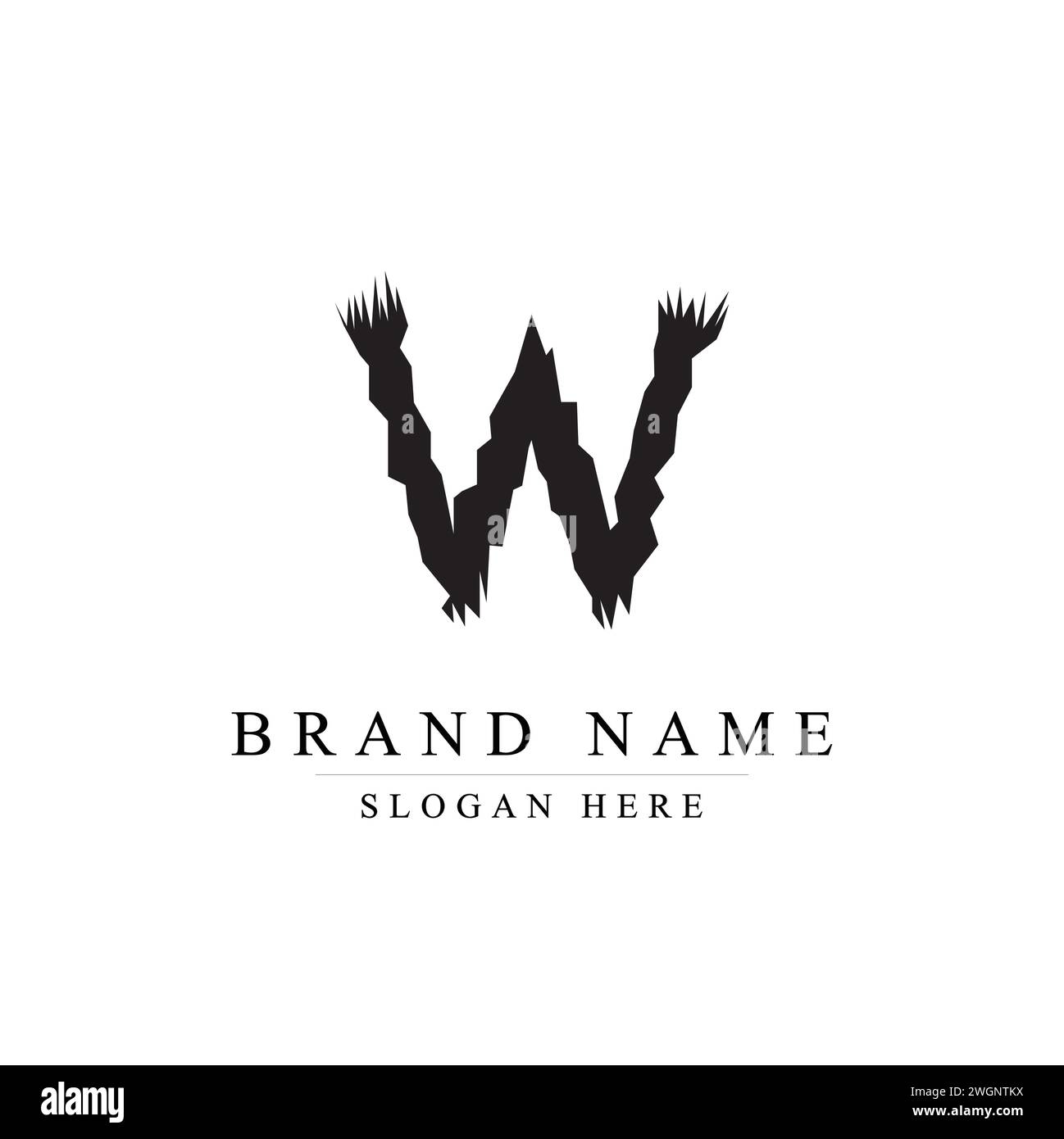 Simbolo W dell'alfabeto del concetto del mostro, W isolato su sfondo bianco, illustrazione vettoriale del logo W della lettera Illustrazione Vettoriale