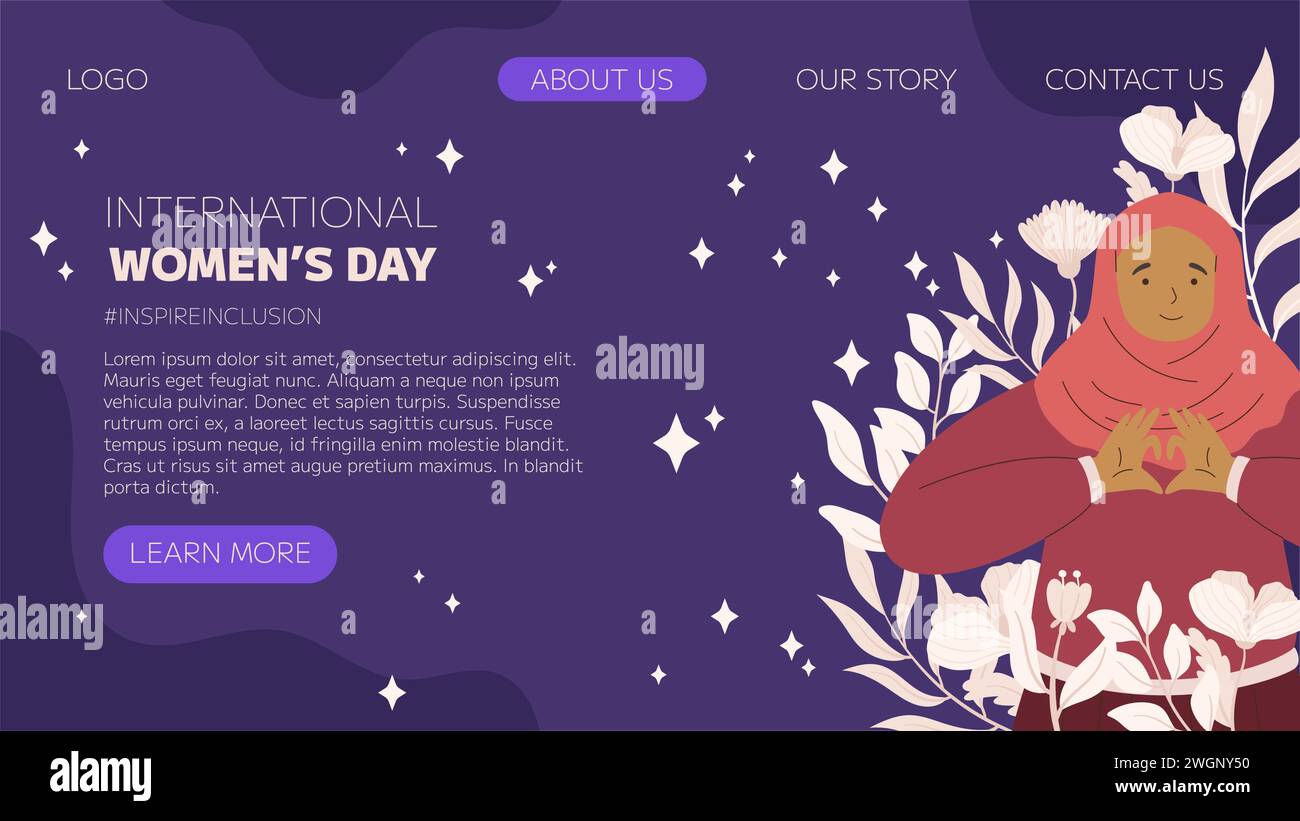 Campagna IWD INSPIRE Inclusion, giornata internazionale della donna 2024 modello di pagina di destinazione che presenta una diversità di donne che fanno gesti cardiaci con il loro han Illustrazione Vettoriale