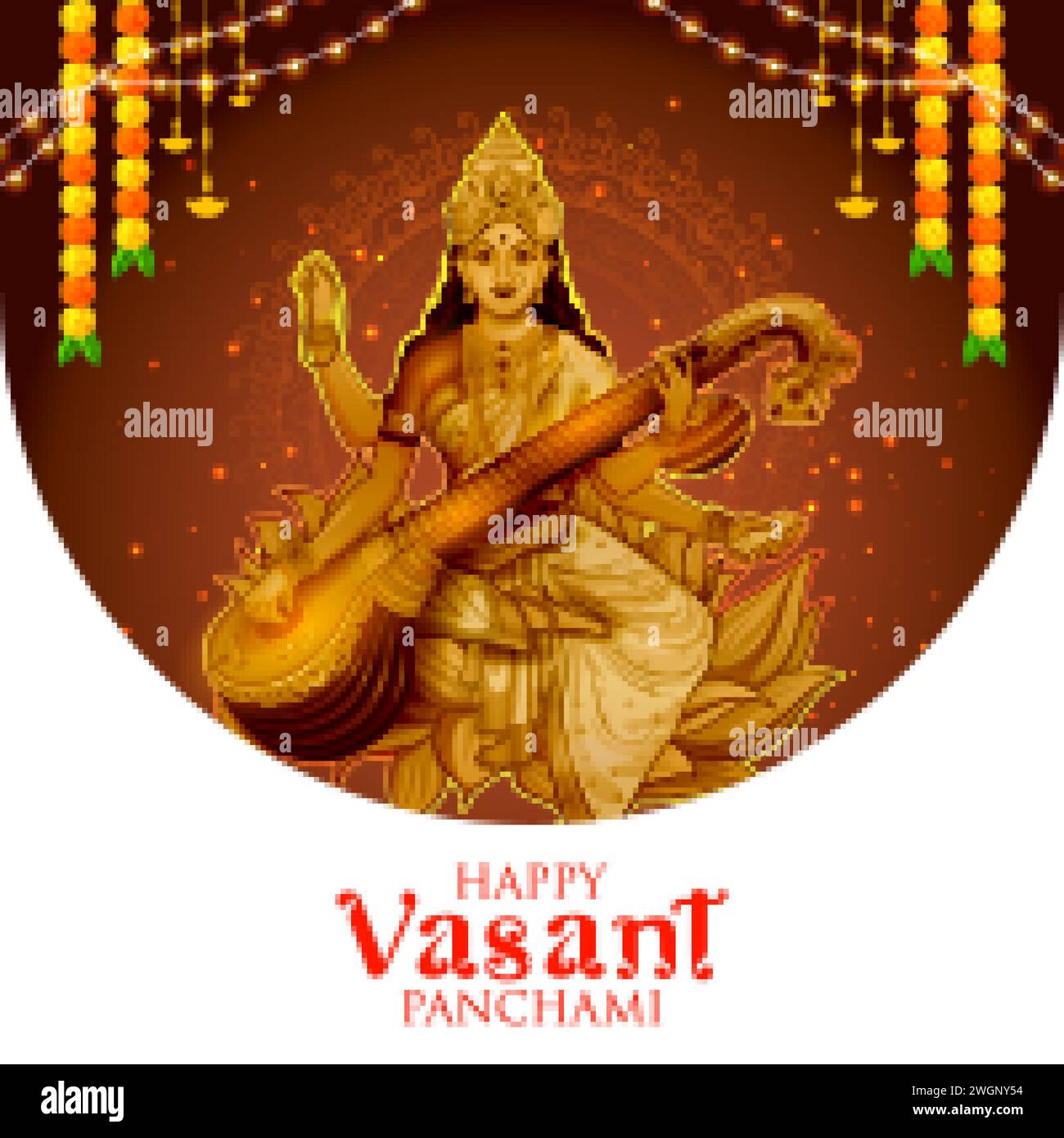 Illustrazione della Dea della Sapienza Saraswati per Vasant Panchami India sfondo del festival Illustrazione Vettoriale