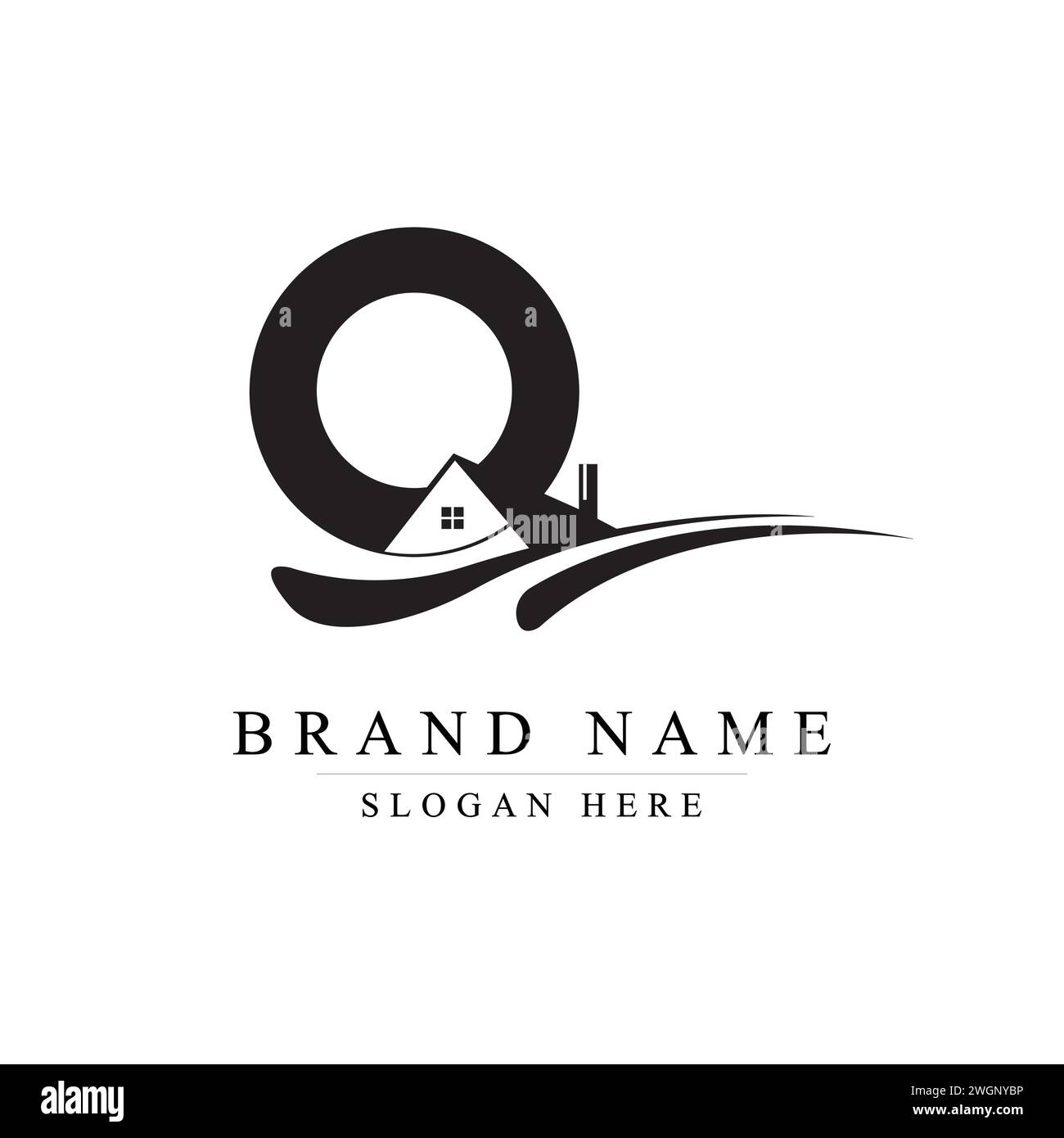 Q Casa la chiave per la tua casa da sogno, casa immobiliare connessa con lettera alfabetica disegno del logo Q, disegno del logo Q illustrazione vettoriale degli immobili Illustrazione Vettoriale