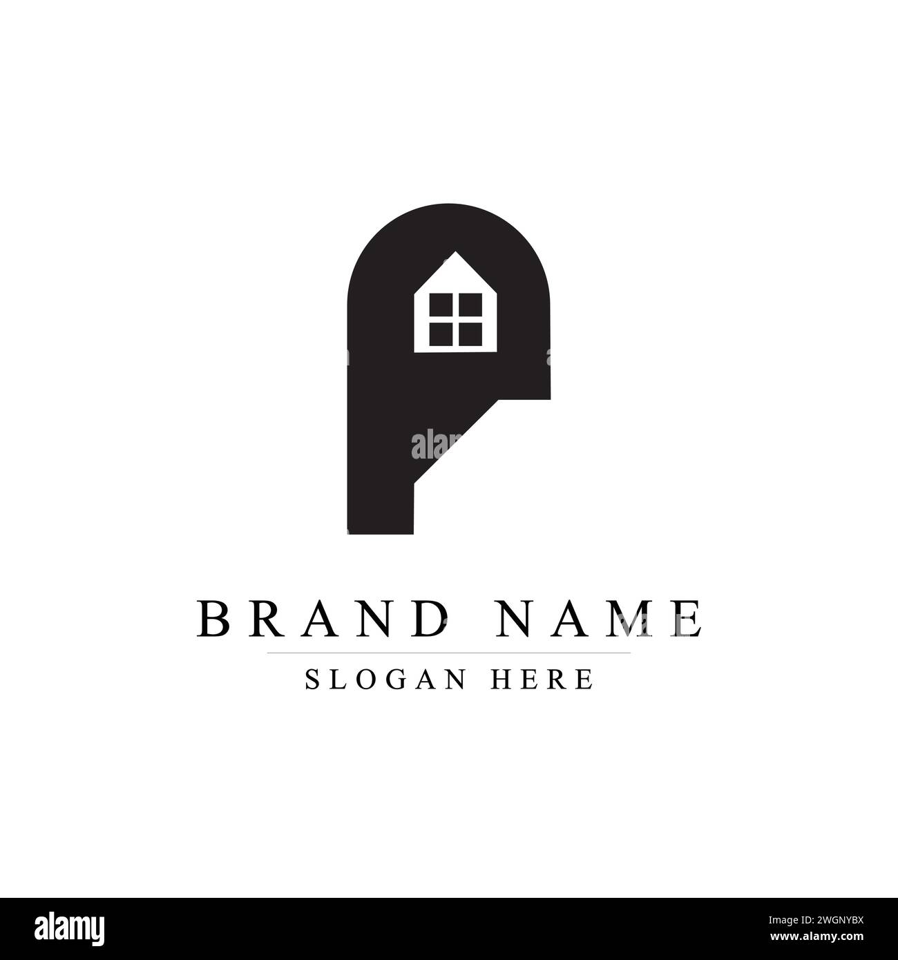 P House la chiave per la tua casa da sogno, casa immobiliare connessa con lettera alfabetica disegno logo P, disegno vettore disegno logo P di immobili Illustrazione Vettoriale
