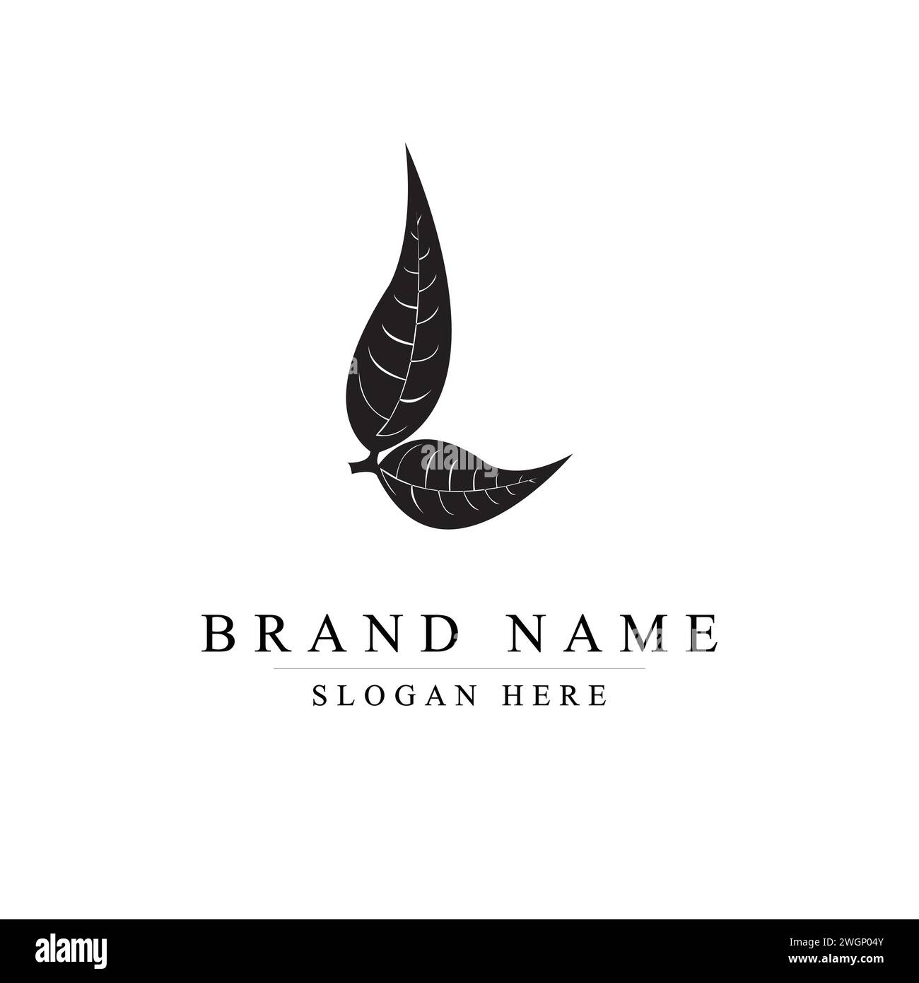 Elegante design a L con logo a foglia, modello logo organico e naturale, illustrazione vettoriale con logo a L. Illustrazione Vettoriale