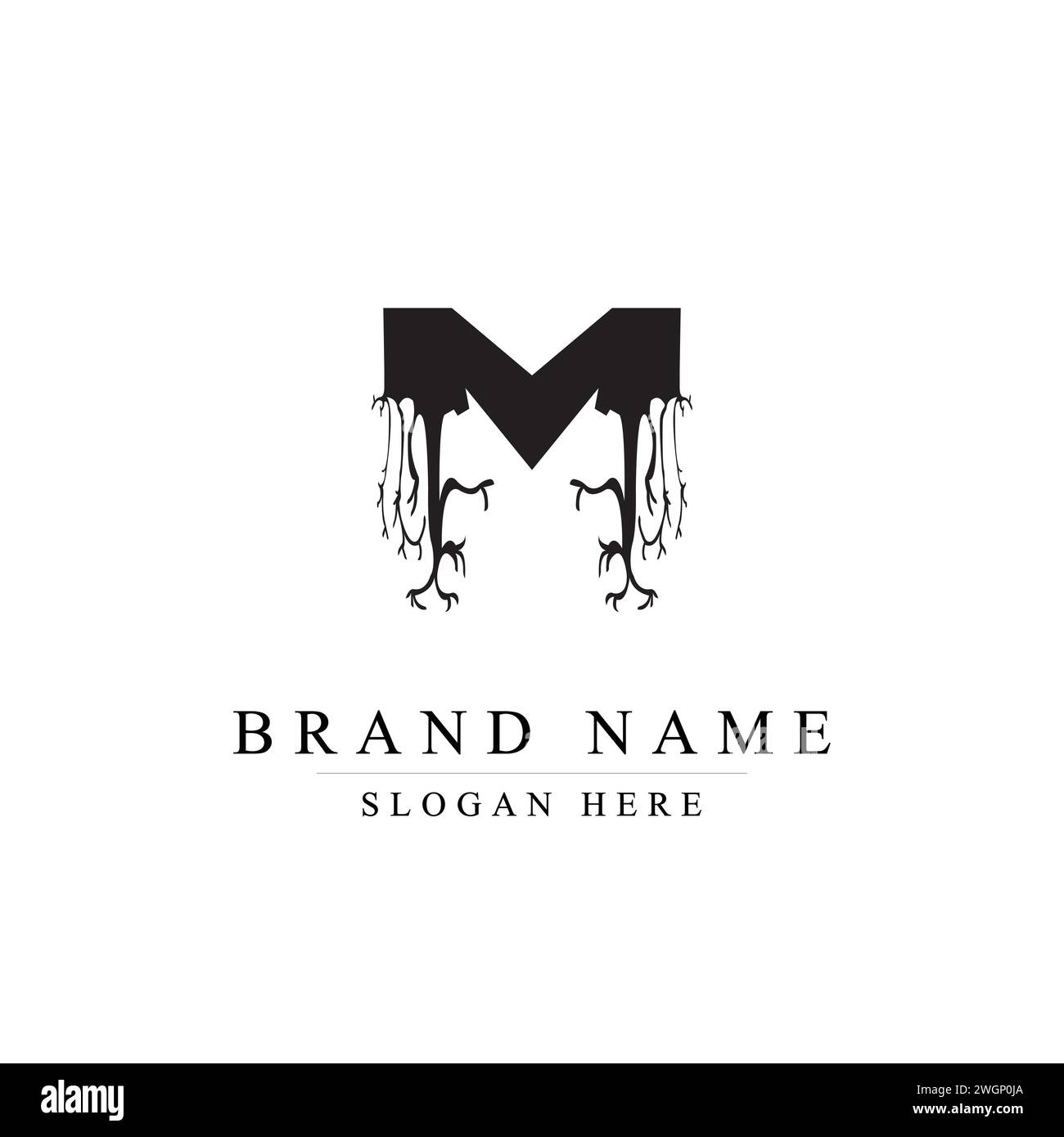 Logo Letter M Design con ramo Creative Tree, icona M Letter Tree Illustrazione Vettoriale