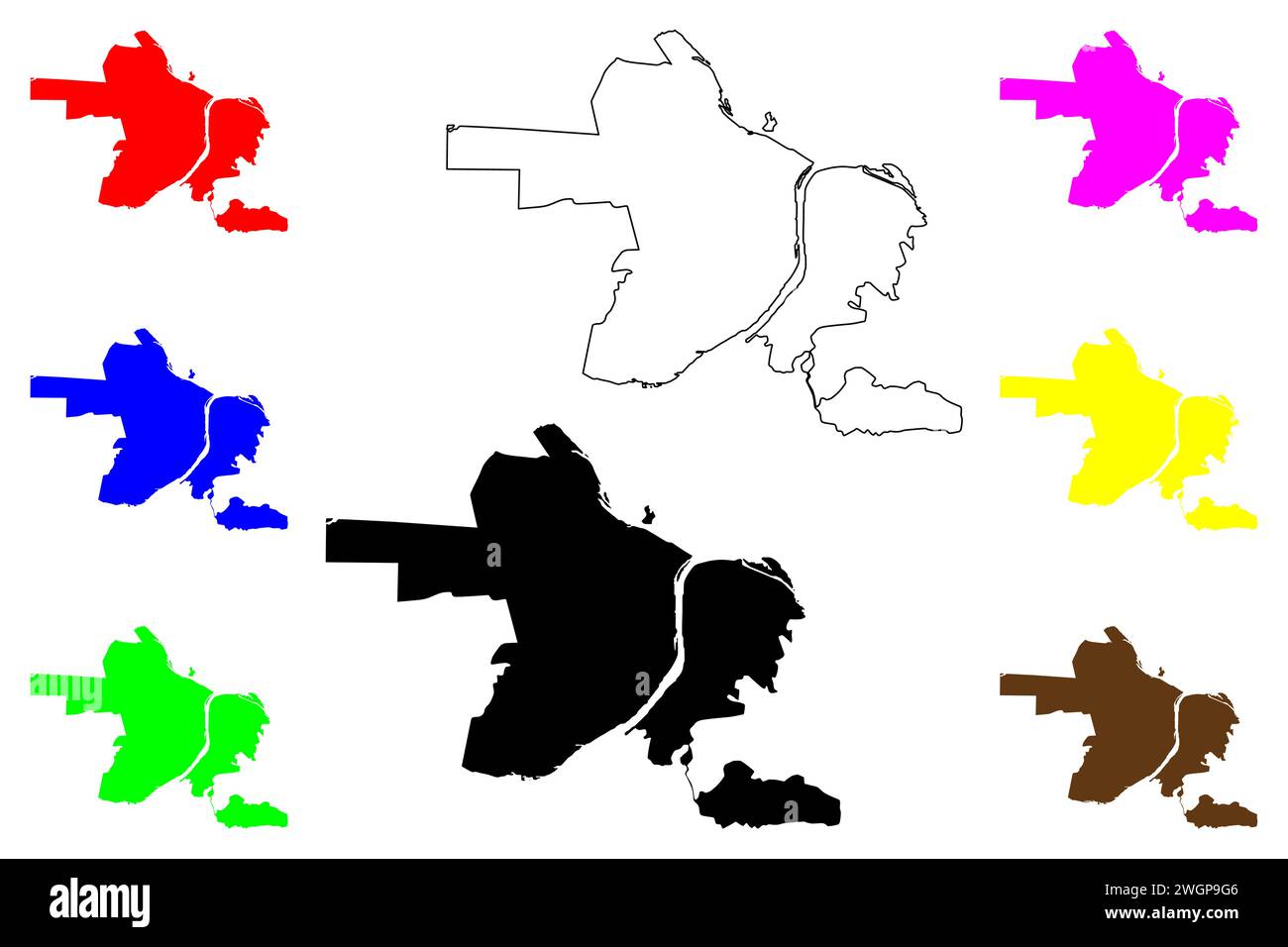 Nizhny Novgorod Urban Okrug (Federazione Russa, Russia) illustrazione vettoriale della mappa, schizzo dello scarabeo mappa della città di Nizhny Novgorod Illustrazione Vettoriale