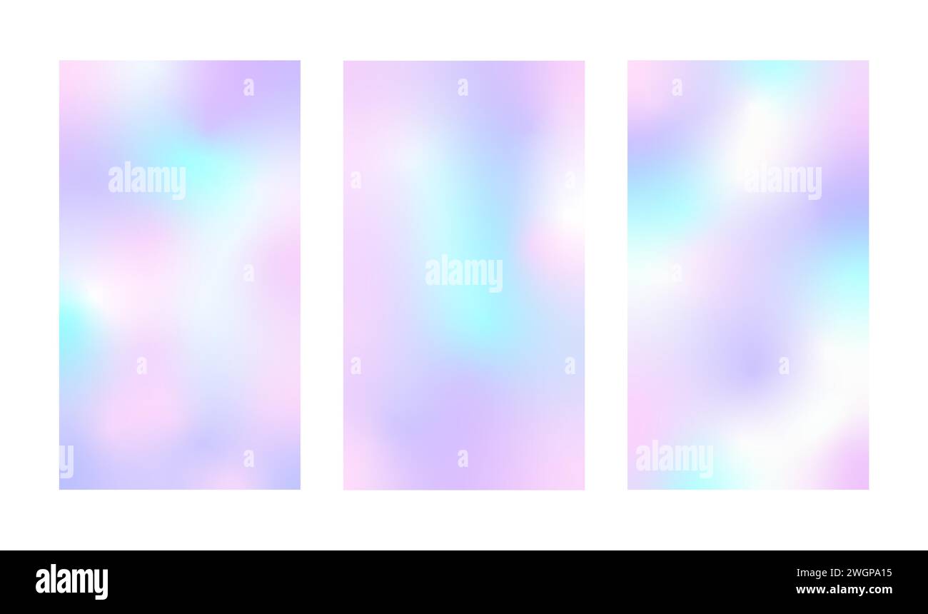 Sfondi gradiente olografico Y2K. Moderna illustrazione vettoriale perlescente. Scheda sfocatura morbida. Poster dell'aura iridescente. Sfondo minimalista pastello per Illustrazione Vettoriale