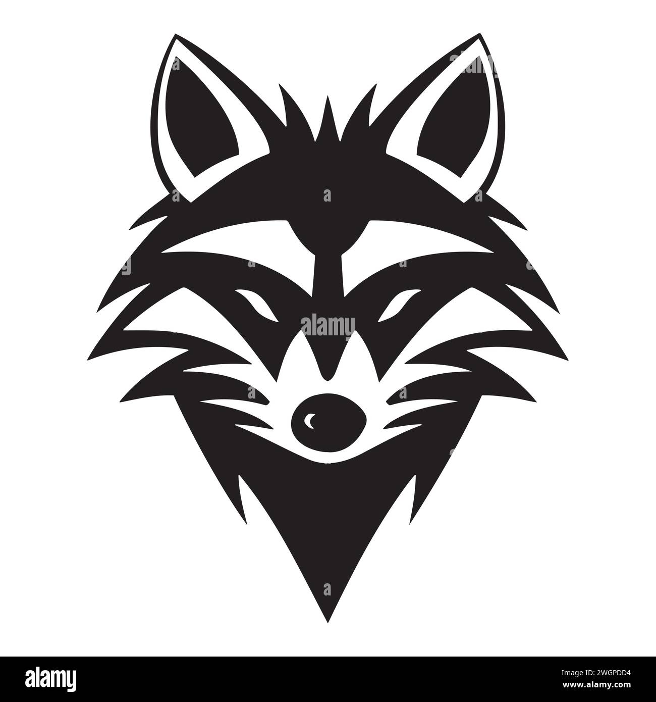 logo e icona della testa di procione bianco e nero, vettore di clip art Illustrazione Vettoriale