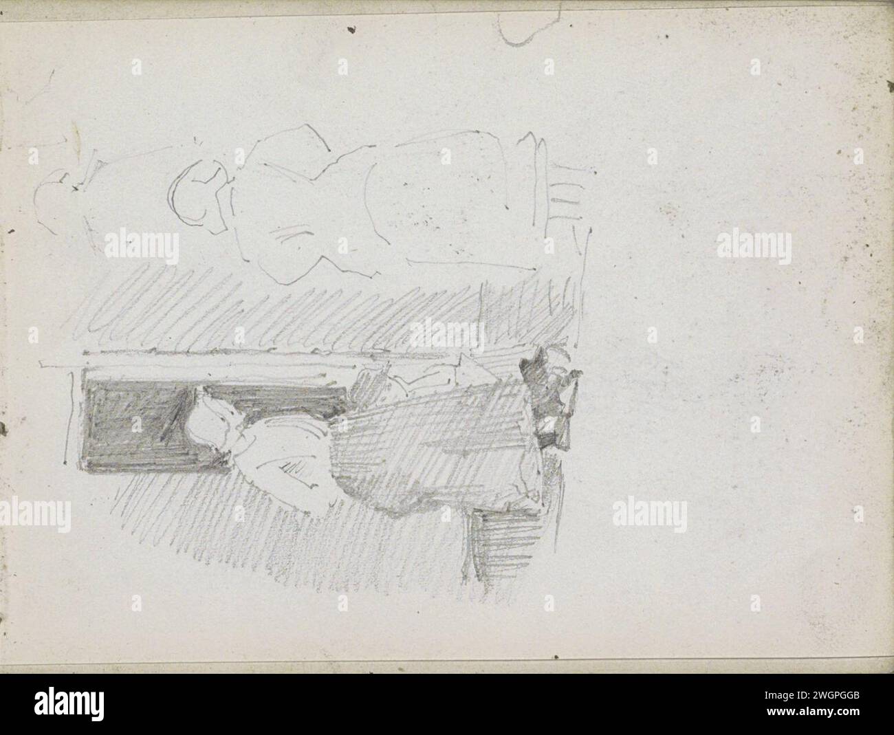 Due donne in costumi tradizionali a un ingresso, 1874 Page 5 Recto da un bozzetto con 37 fogli. carta. matita donna adulta. costume popolare, costume regionale. aprire lo sportello Foto Stock