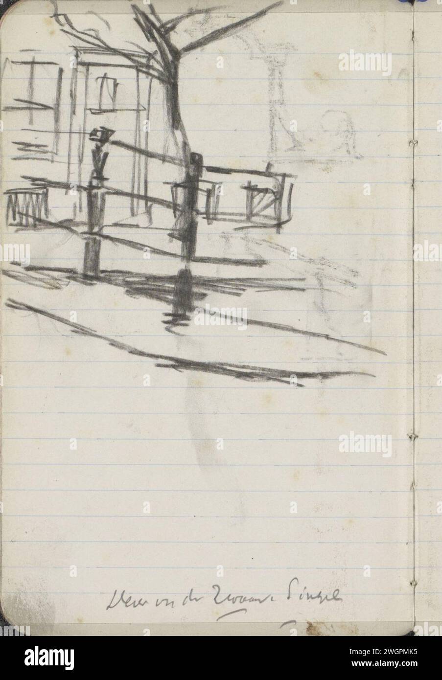 Veduta del Singel di Amsterdam con la porta del numero 83-85, De Zwaan, George Hendrik Breitner, 1898 - 1902 pagina 9 da un bozzetto con 42 fogli. Canali di Amsterdam, acque (in città). architettura civica; edifici; abitazioni. Porta singola Foto Stock