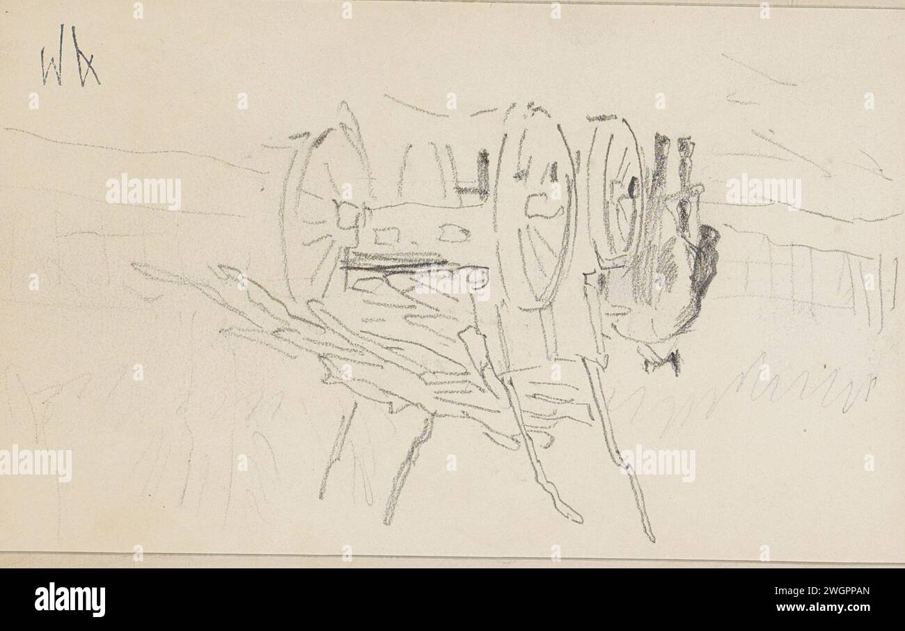 Con carretto a cavalli carico di Sprokkelhout, 1848 - 1888 Foglia 43 verso da un bozzetto con 44 fogli. carta. carro per matite (fattoria), carro merci, carrello. alberi (+ ramo, avambraccio) Foto Stock