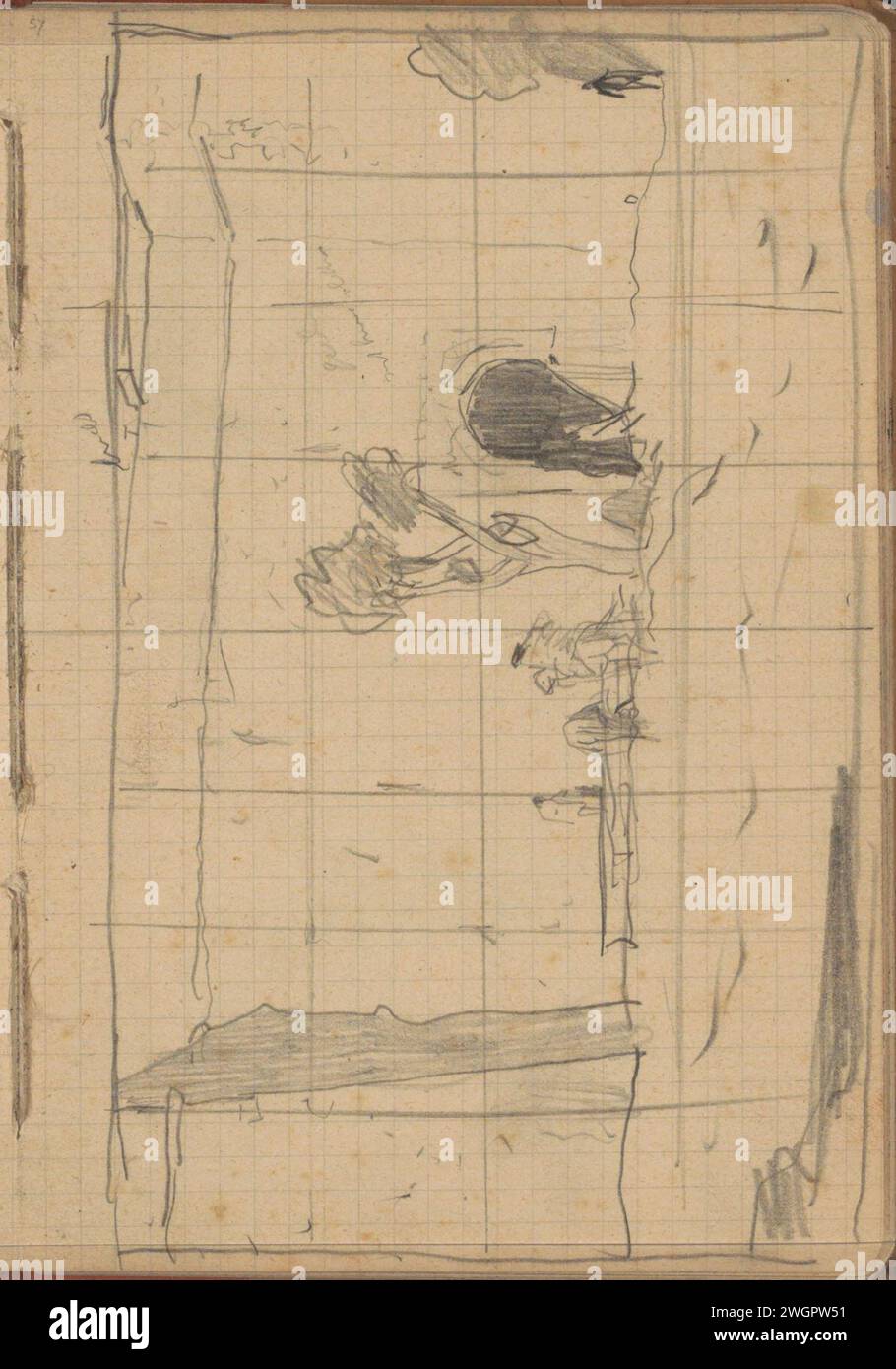 Figure di fronte all'ingresso di un edificio, 1909 pagina 57 da un bozzetto con 67 fogli. Architettura a matita di Tunisi. alberi. cancello, ingresso Foto Stock