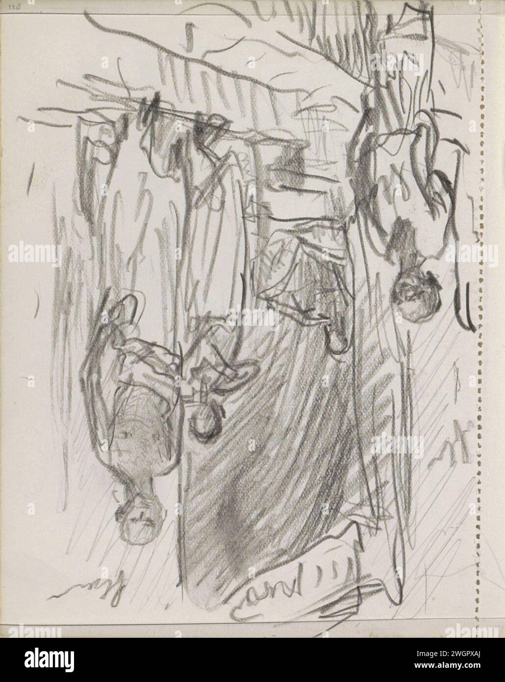 Indiani su una scala vicino a una porta, 1924 - 1925 pagina 128 da un bozzetto con 75 fogli. Giornale indiano. Gesso razze e popoli asiatici: Indiani. figura in piedi. aprire lo sportello Foto Stock