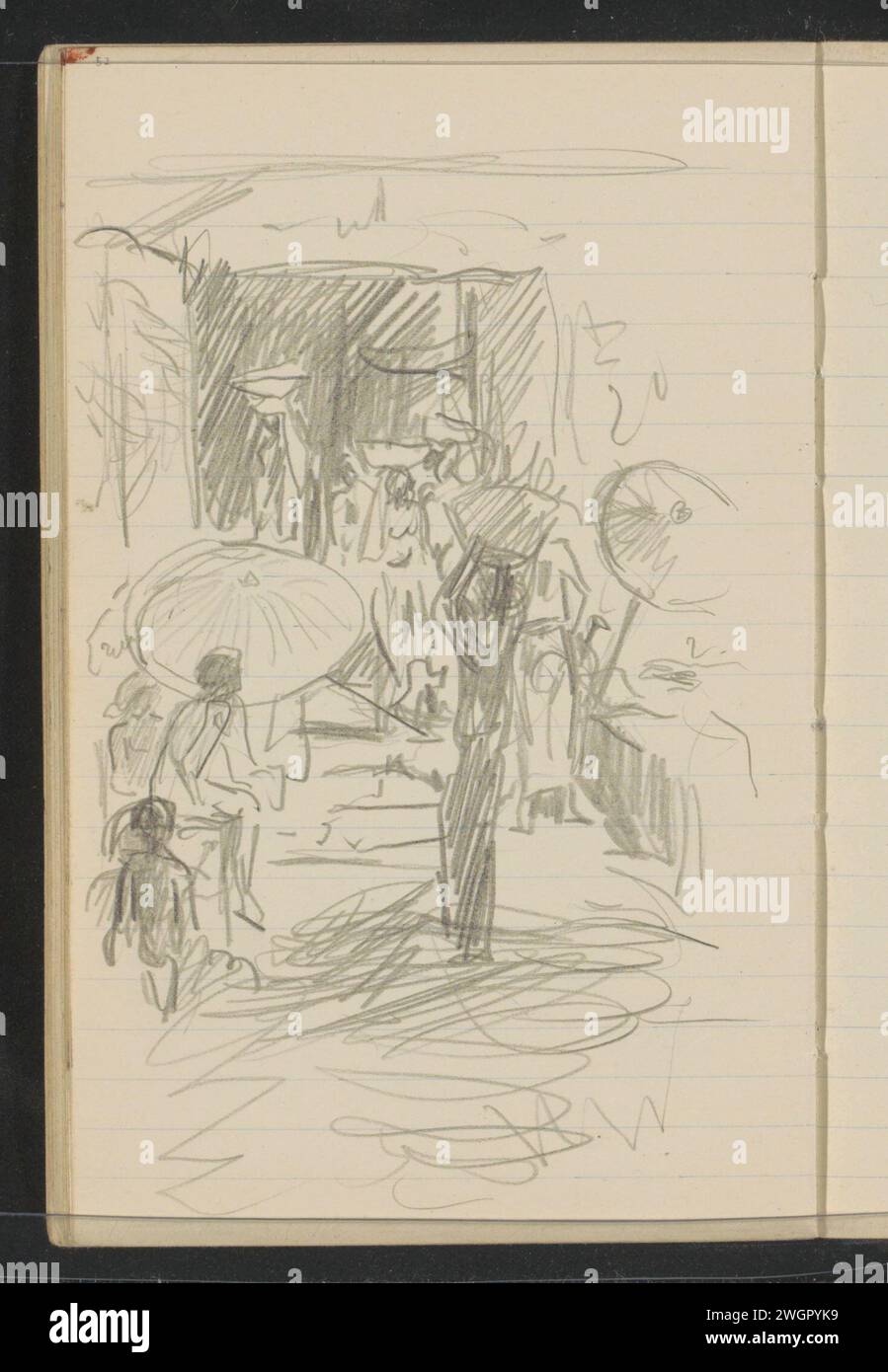 Figure con ciotole sulla testa vicino a una porta aperta, 1931 le figure possono fare sacrifici per una festa sacrificale. Pagina 52 da un bozzetto con 74 fogli. Bali Pencil Street (+ città(-paesaggio) con figure, personale). aprire lo sportello. portare qualcosa sulla testa o sulle spalle Foto Stock