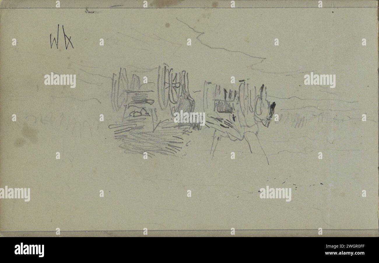 Due con carretti a cavallo caricati Sprokkelhout, 1848 - 1888 Leaf 39 verso da un bozzetto con 44 fogli. carta. matite (+ ramo, bastone). carro (agricolo), carro merci, carrello Foto Stock