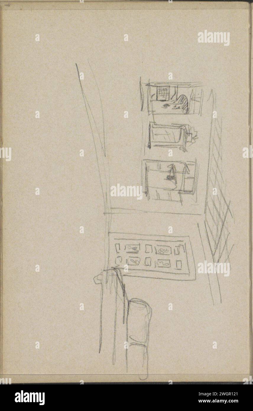 Interno del Palazzo Bachi-Serai in Crimea, 1896 pagina 106 da un bozzetto con 54 fogli. Carta crema. interno in gesso  rappresentazione di un edificio. palazzo. divano, divano, divano. porta chiusa. aprire la finestra Foto Stock