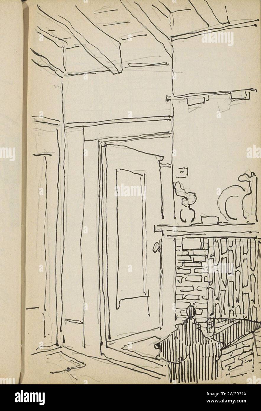 Porta accanto a un manipolo, 1919 pagina 27 Recto da un bozzetto con 33 fogli. carta. matita. Inchiostro indiano (inchiostro) penna interno della casa. camino, mantello Foto Stock